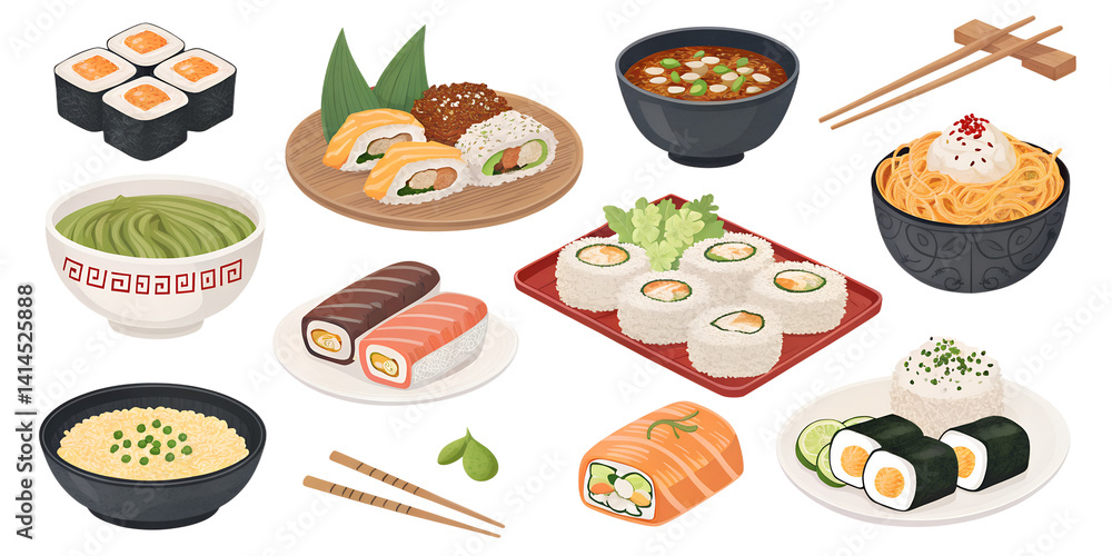 Set on Japanese food on a transparent background Set on Japanese food on a transparent background