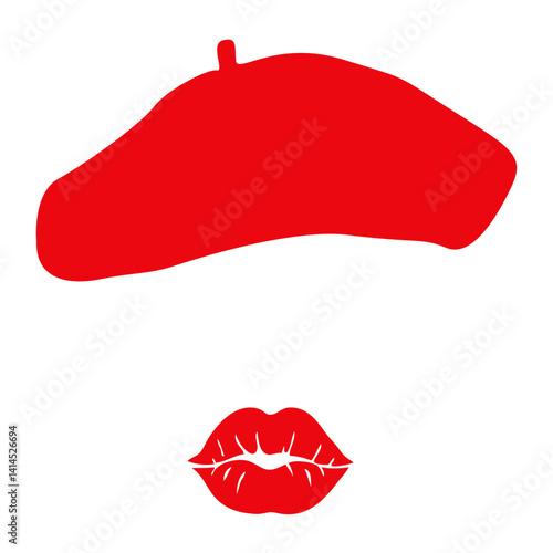 Logo glamour. Silueta de boina elegante para mujer con labios de mujer 