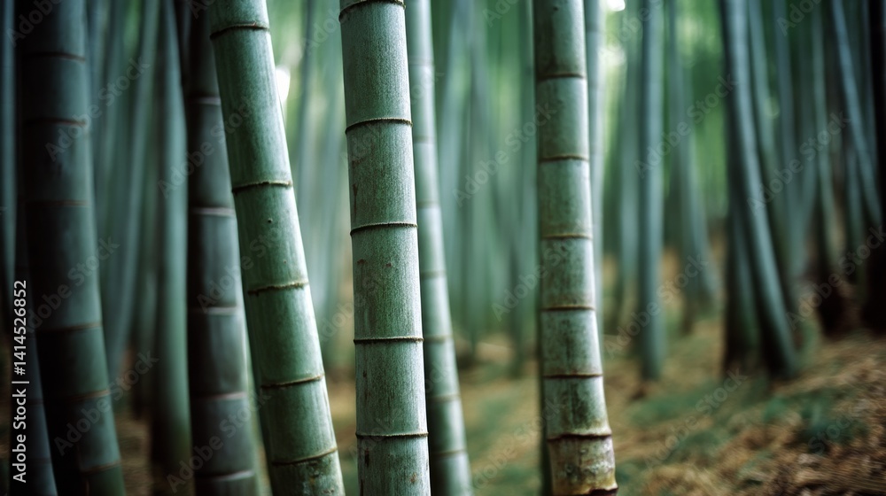 Tall, slender bamboo stalks create a dense forest, forming a peaceful and mysterious atmosphere that invites exploration and tranquility.