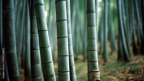 Obraz na płótnie Tall, slender bamboo stalks create a dense forest, forming a peaceful and mysterious atmosphere that invites exploration and tranquility. w salonie