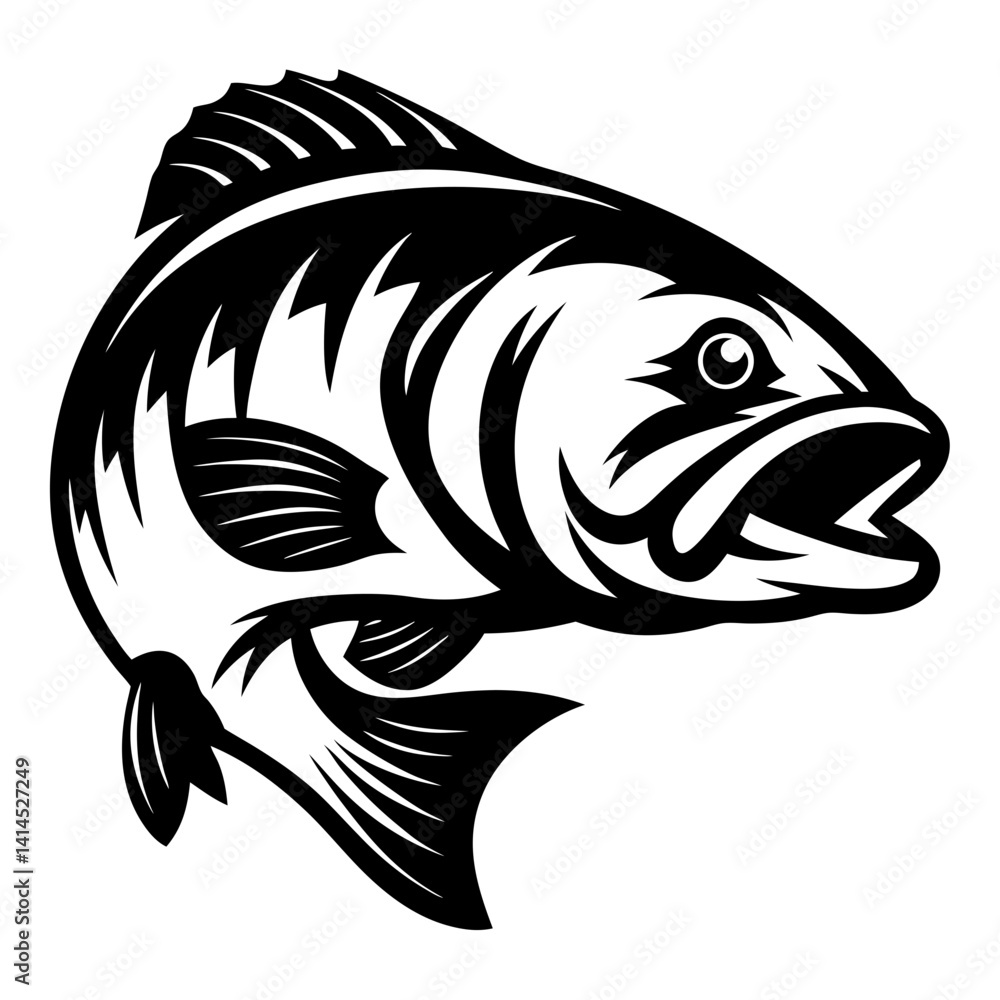 Monochrome Black and White Image of a Bass Fish Ready to Strike Monochrome Black and White Image of a Bass Fish Ready to Strike
