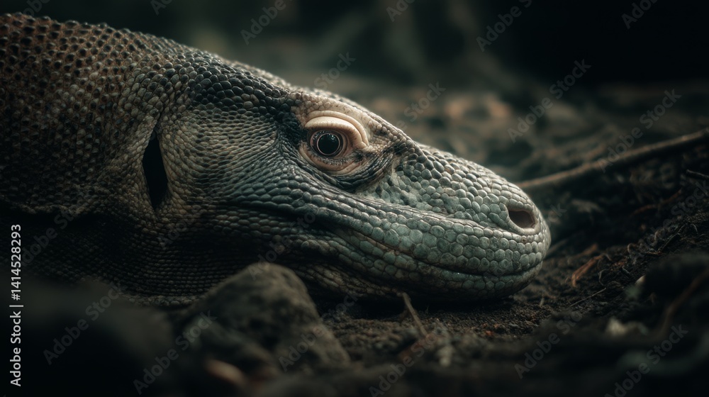 Another Komodo dragon resting on the earth, reflecting its textures and wild essence in nature.