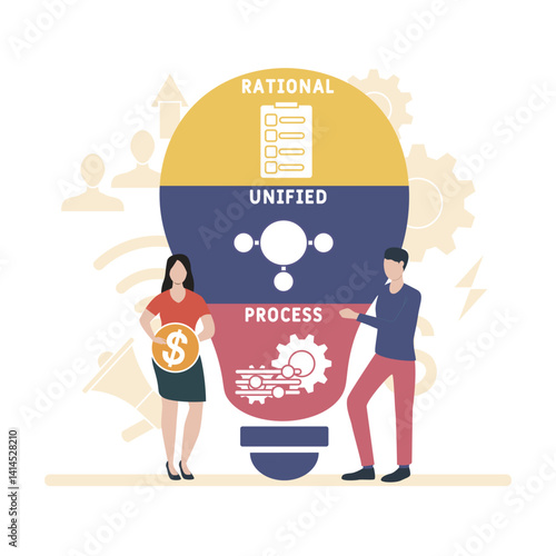 RUP - rational unified process acronym. business concept background. vector illustration concept with keywords and icons. lettering illustration with icons for web banner, flyer, landing	