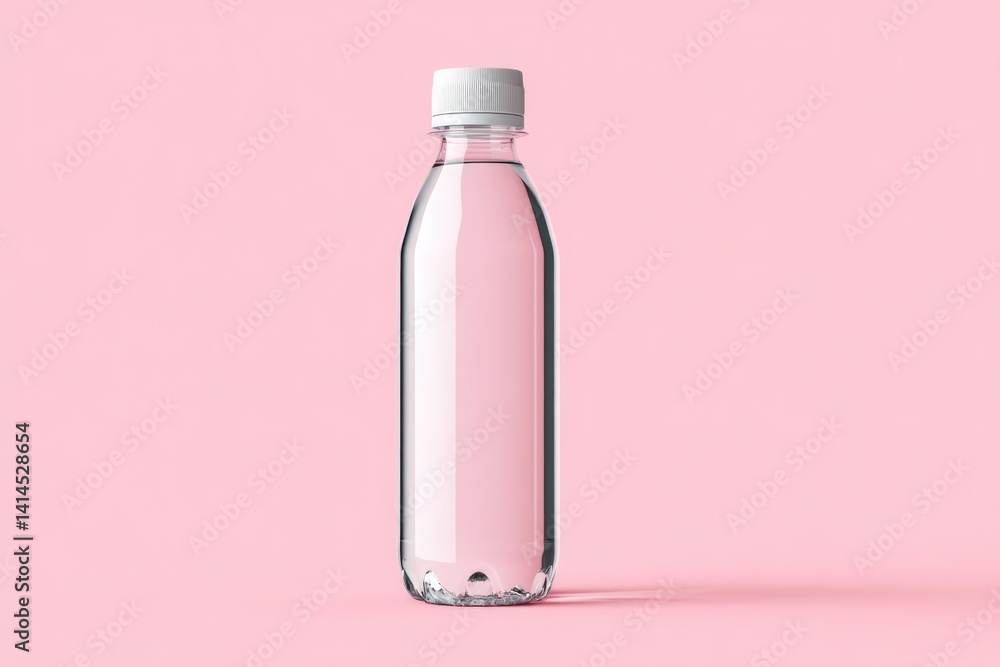 Screw Cap Transparent Water Bottle Placed on a Minimalist Pink Background Showcasing Its Sleek Design