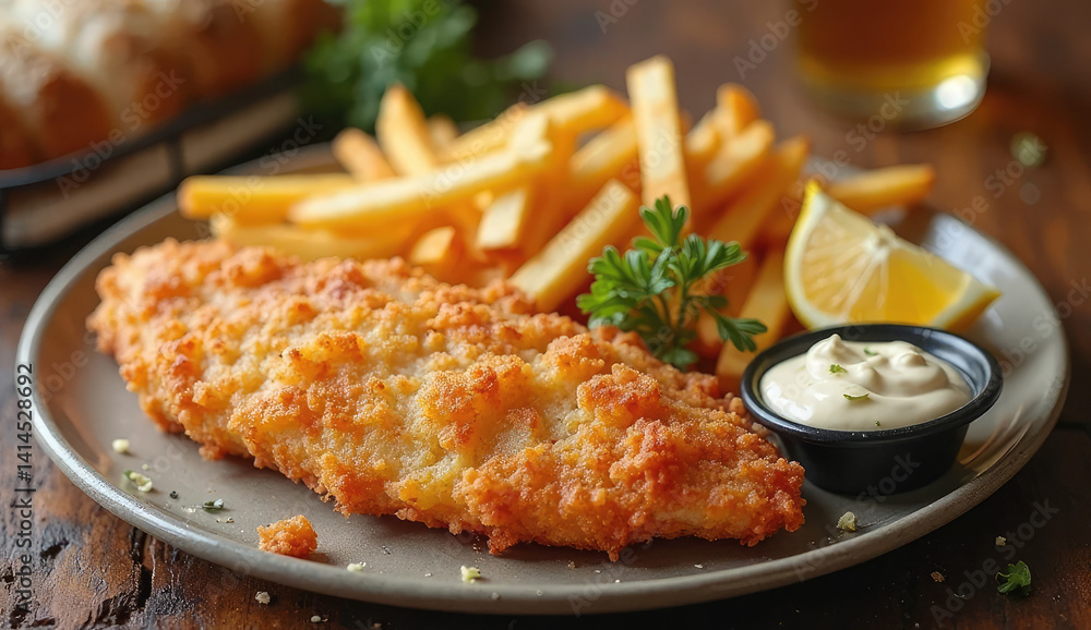 Delicious Crispy Fish and Chips with Tartar Sauce Delicious Crispy Fish and Chips with Tartar Sauce