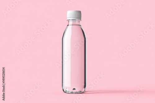 Obraz na płótnie Screw Cap Transparent Water Bottle Placed on a Minimalist Pink Background Showcasing Its Sleek Design w salonie