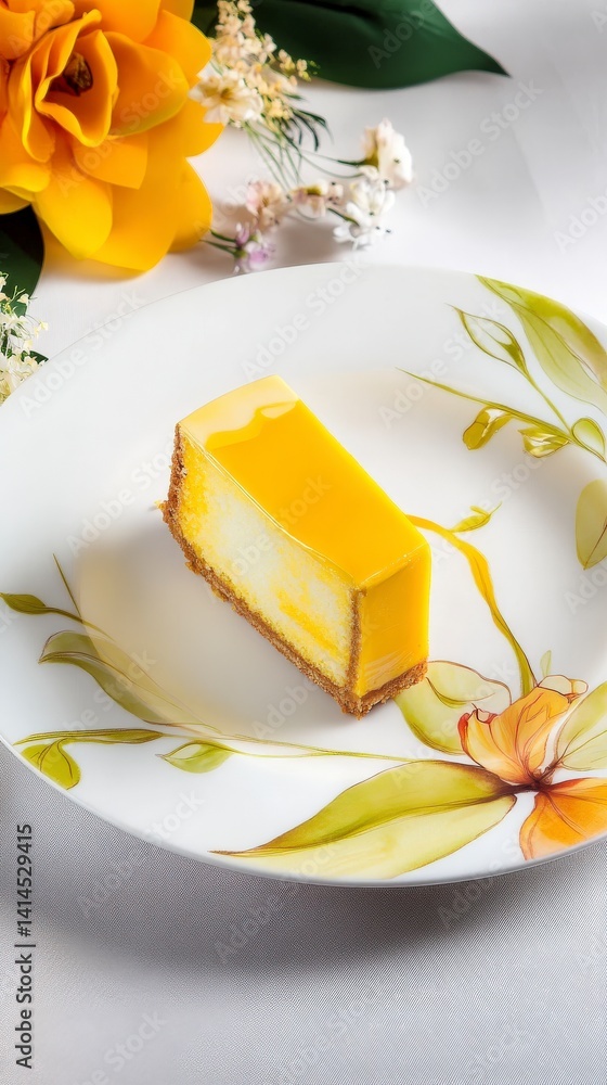 A Seductive Slice of Yellow Cake: Exquisite Dessert Photography, Mouthwatering Close-Up, Creamy Texture, Elegant Presentation, Vibrant Colors, Culinary Art A Seductive Slice of Yellow Cake: Exquisite Dessert Photography, Mouthwatering Close-Up, Creamy Texture, Elegant Presentation, Vibrant Colors, Culinary Art