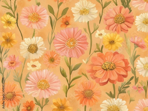 Wallpaper Mural Delicate floral watercolor pattern with daisy flowers in pastel colors creating a soft and soothing visual experience for a serene and artistic background Torontodigital.ca