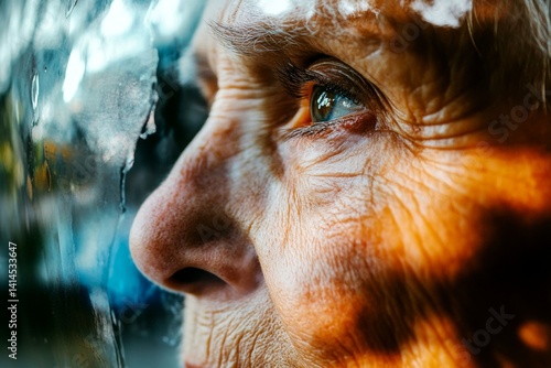 Elder isolation. Elderly despair. Metaphorical alzheimer's disease awareness of a maturation. Alzheimer's disease - obstacle in old age: abstract image of human state. Aging reality.