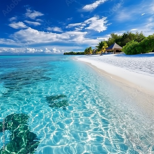 Vibrant beach scene tropical island scenic photography sunny environment aerial view serenity