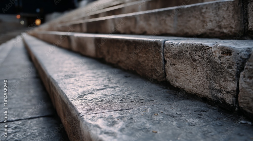 Ancient stone steps, worn by time, lead upward, each layer telling tales of countless journeys in an ambient setting.
