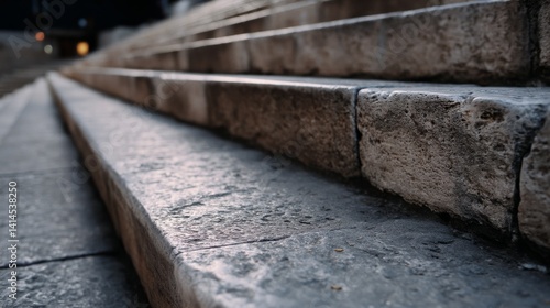Obraz na płótnie Ancient stone steps, worn by time, lead upward, each layer telling tales of countless journeys in an ambient setting. w salonie