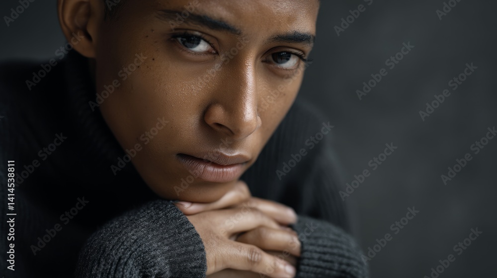 A contemplative person, deep in thought, captured in a soft, moody light that highlights their inquisitive gaze and introspective mood.