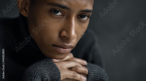 A contemplative person, deep in thought, captured in a soft, moody light that highlights their inquisitive gaze and introspective mood.