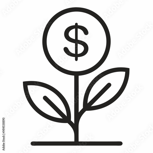 Tree with dollar sign icon on white background.