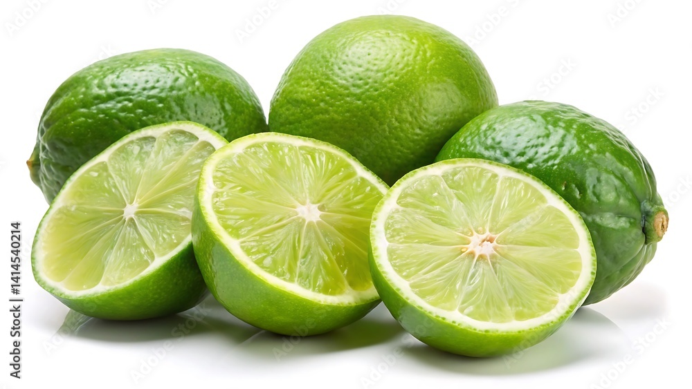 a whole lime and several slices on a white background a whole lime and several slices on a white background