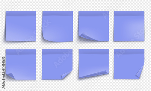 Vector purple note paper isolated on transparent background. Realistic sticky note. Mockup of colorful note paper for design.