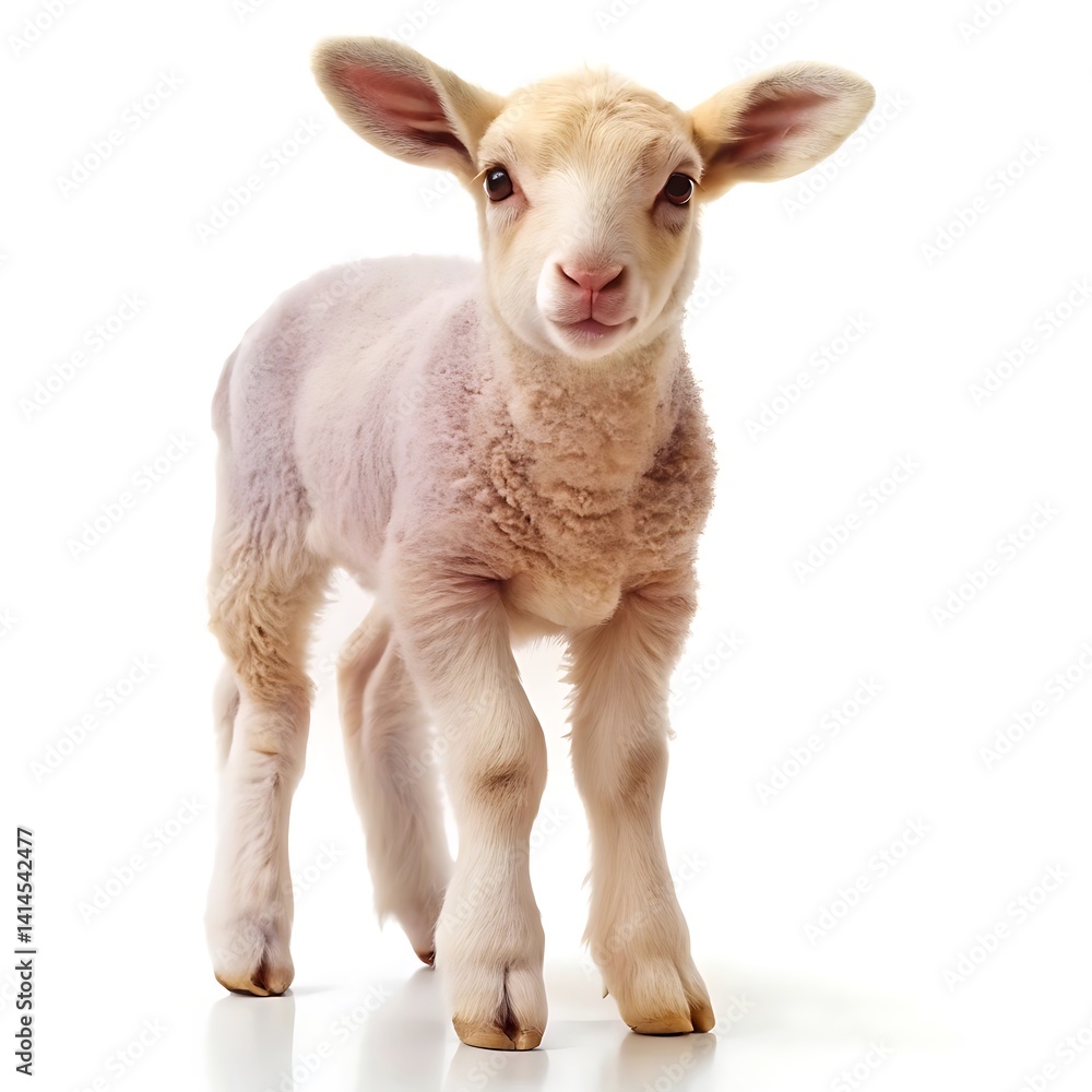 a young lamb standing against a white background a young lamb standing against a white background