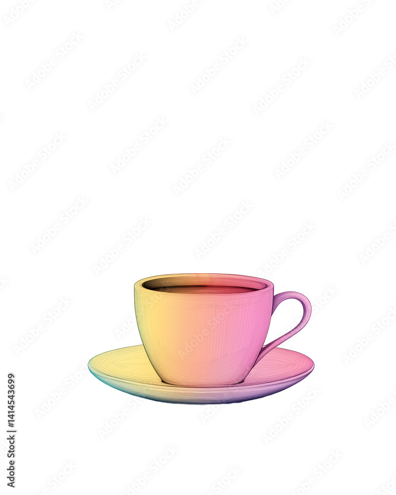 A beautifully crafted cup of coffee with a vibrant design on a white plate. A beautifully crafted cup of coffee with a vibrant design on a white plate.