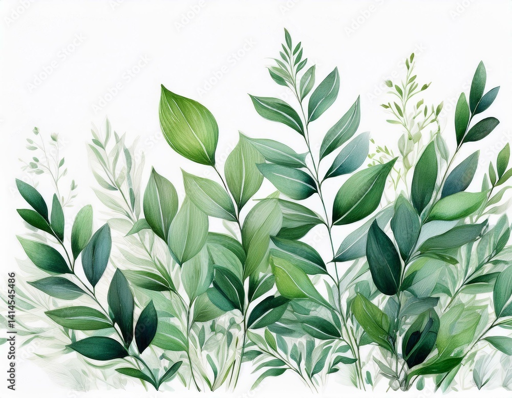 Fototapeta premium Herbal minimalist vector banner. Hand painted plants, branches, leaves on a white background