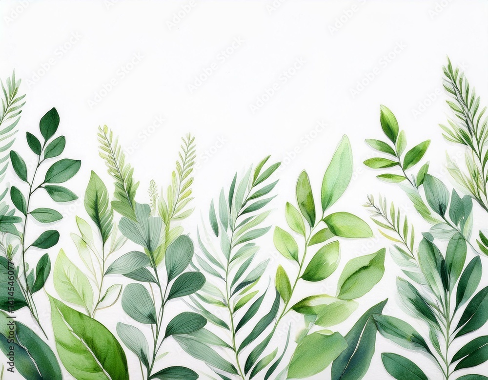 Herbal minimalist vector banner. Hand painted plants, branches, leaves on a white background Herbal minimalist vector banner. Hand painted plants, branches, leaves on a white background