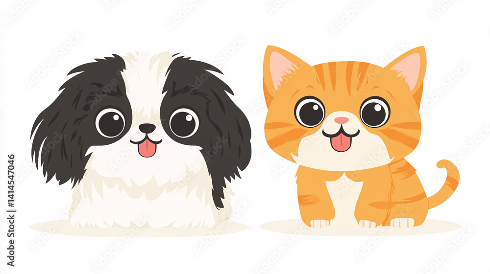 Fototapeta premium n adorable Shih Tzu and an orange cat share a joyful moment.