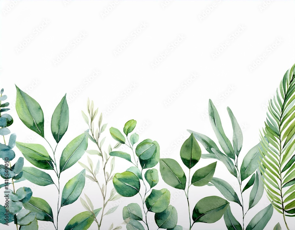 Fototapeta premium Herbal minimalist vector banner. Hand painted plants, branches, leaves on a white background