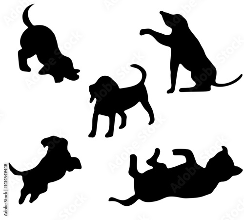 Photography dogs set playing collection black silhouette design