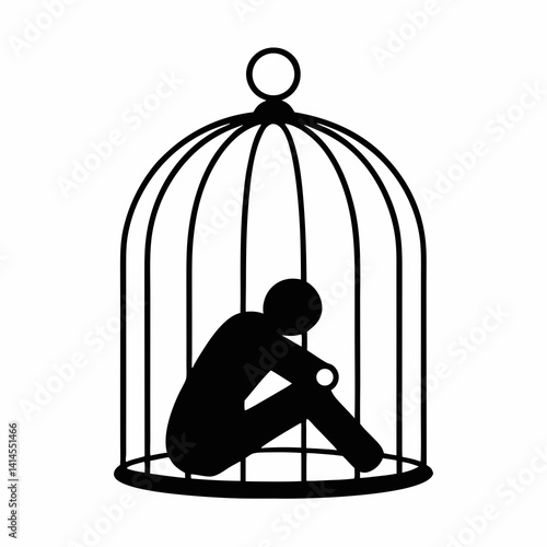 Silhouette Of A Man In A Cage Symbolizing Isolation And Confinement