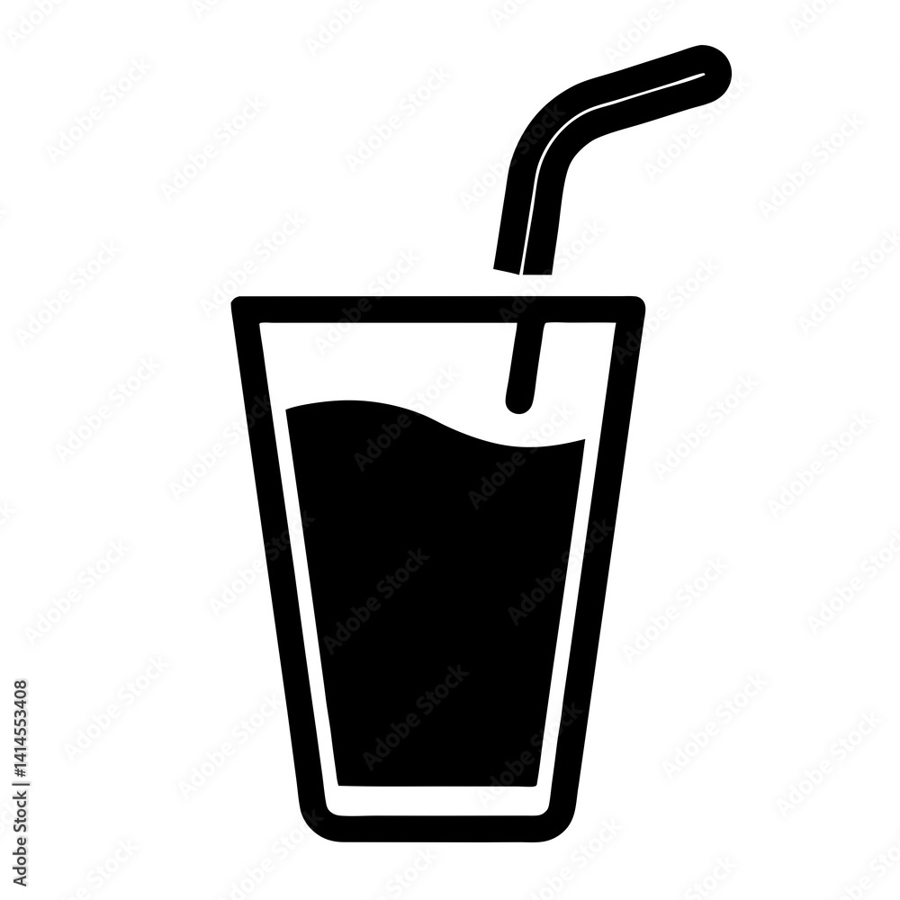 Simple Black And White Icon Illustration Of Drink With Straw Vector Simple Black And White Icon Illustration Of Drink With Straw Vector