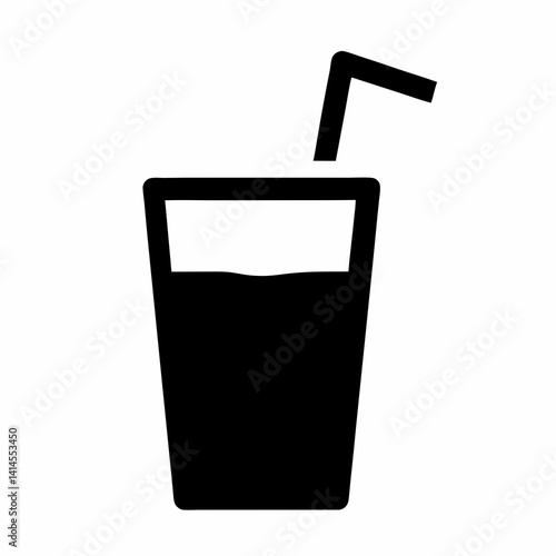 Simple Black Silhouette Illustration Of A Glass With Beverage And Straw
