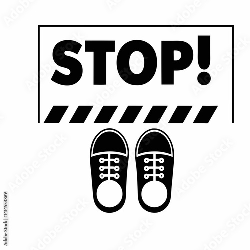 Stop Sign Footprint Indicating Social Distancing For Safety Measures Vector Graphic
