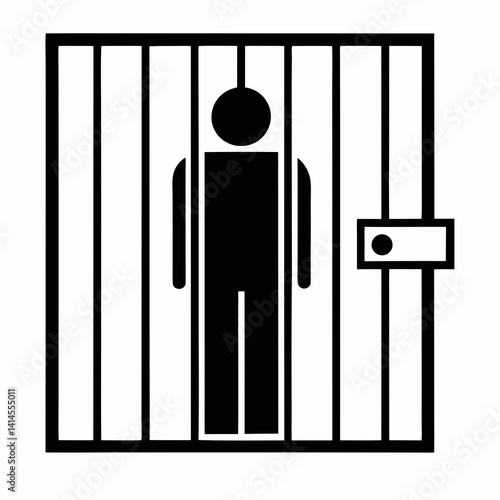 Vector Illustration Of Prisoner Behind Bars Symbolizing Incarceration And Confinement