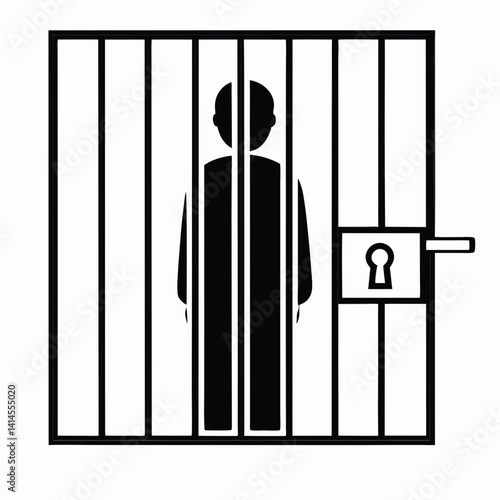 Person Behind Bars Prisoner In Jail Prison Cell Imprisonment Concept Vector Illustration