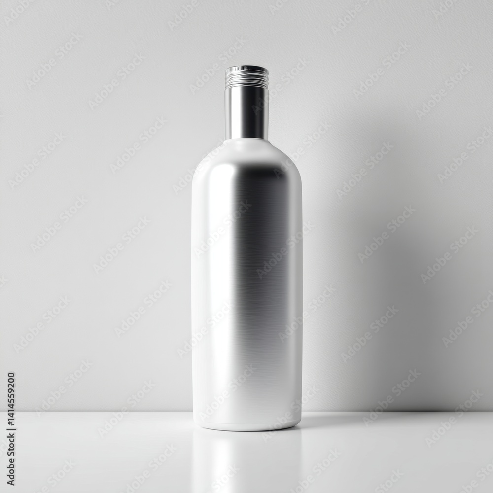 Sleek Silver Wine Bottle Mockup on Neutral Background Sleek Silver Wine Bottle Mockup on Neutral Background