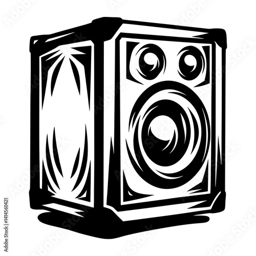 Monochrome artistic rendering of a powerful loudspeaker with stylized elements