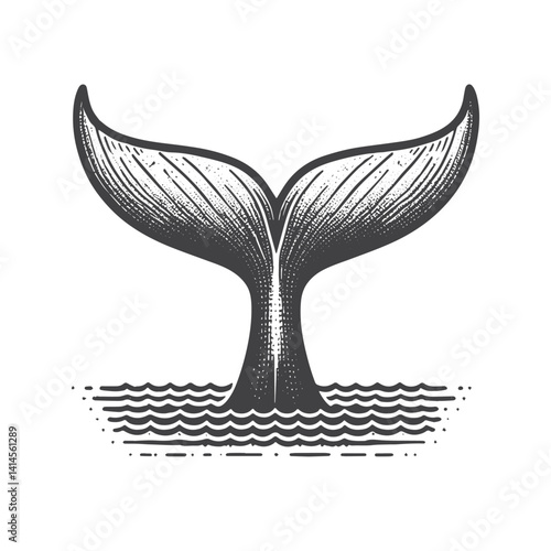 Simple Gray Whale Tail Front View Vector Icon Design – Vintage Retro Logo & Illustration