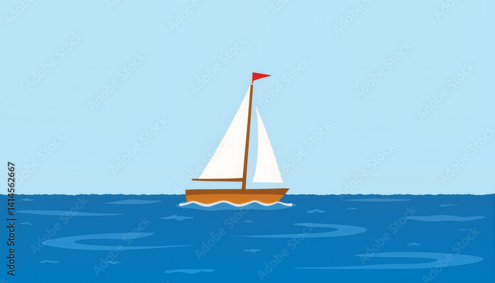 Fototapeta premium Sailing boat on blue water against a clear sky 