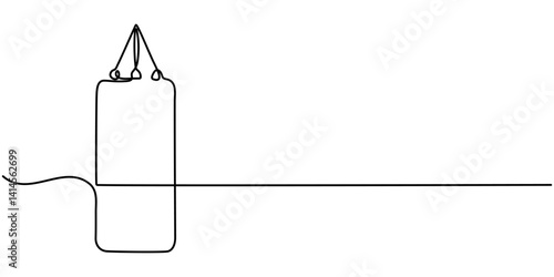 Single one line drawing punching bag. Fitness equipment concept. Continuous line draw design graphic vector illustration, Boxing training punch bag continuous one line drawing, Continuous one line.   