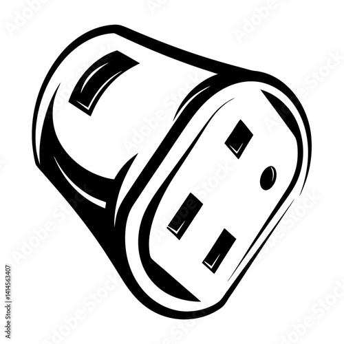 Monochrome vector illustration of a three prong electrical plug for power outlet