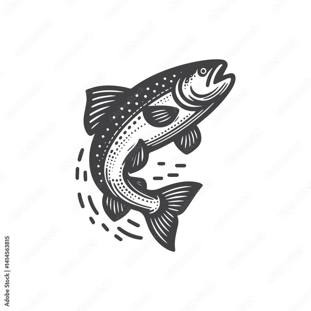 Fototapeta premium Simple Salmon Leaping Upstream Vector Icon Design – Vintage Retro Logo & Illustration