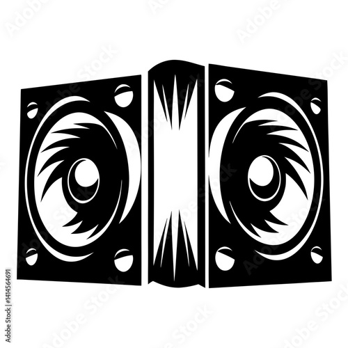 Monochrome vector illustration of loudspeakers with geometric design on a white background