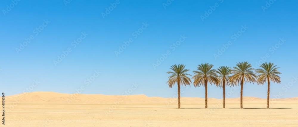 Desert Oasis: Four Palm Trees Under a Vivid Blue Sky Desert Oasis: Four Palm Trees Under a Vivid Blue Sky