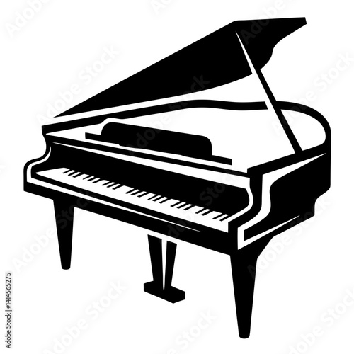 Elegant black and white grand piano illustration for musical themes and backgrounds