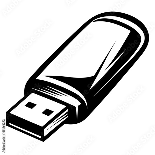 Sleek Monochrome USB Flash Drive Illustration with Modern Design and Clean Lines