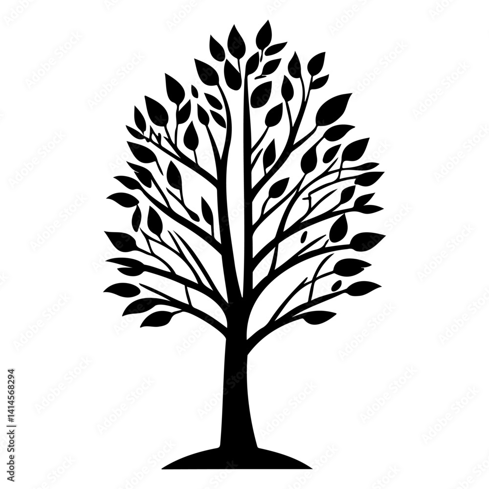 Stylized Black Tree Silhouette on White Canvas Stylized Black Tree Silhouette on White Canvas