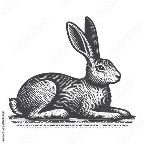Simple Jackrabbit Lying Down Vector Icon Design – Vintage Retro Logo & Illustration