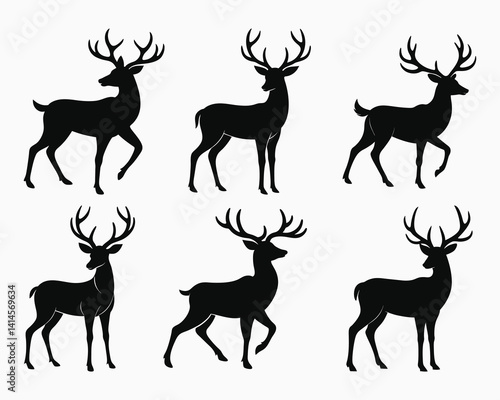 Reindeer silhouette vector set