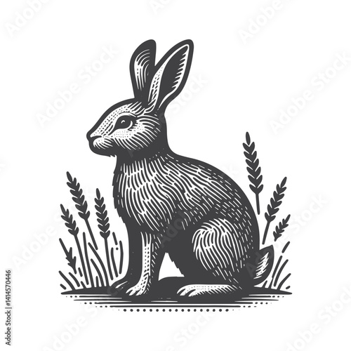 Simple Jackrabbit Sitting Vector Icon Design – Vintage Retro Logo & Illustration