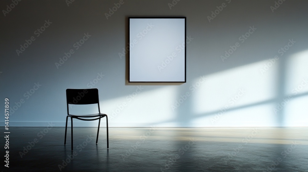Empty Room, Minimalist Chair and Blank Canvas, Waiting, Solitude, Interior Design, Modern Art Gallery Empty Room, Minimalist Chair and Blank Canvas, Waiting, Solitude, Interior Design, Modern Art Gallery